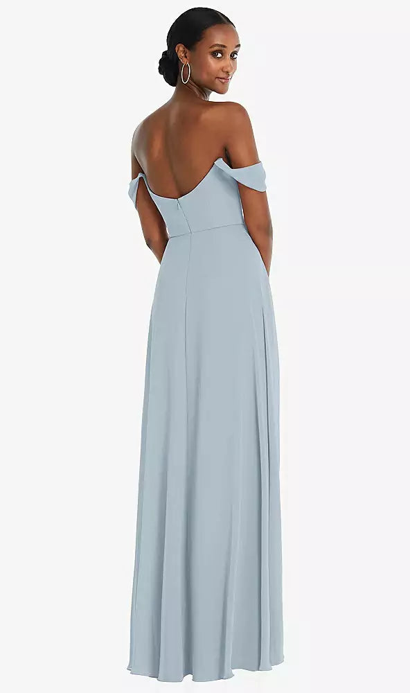 dessy off the shoulder dress Asymmetrical Off-the-shoulder Pleated Satin Maxi Bridesmaid Dress In Espresso