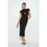 Asymmetrical Cutout Midi Dress with Ruched Design