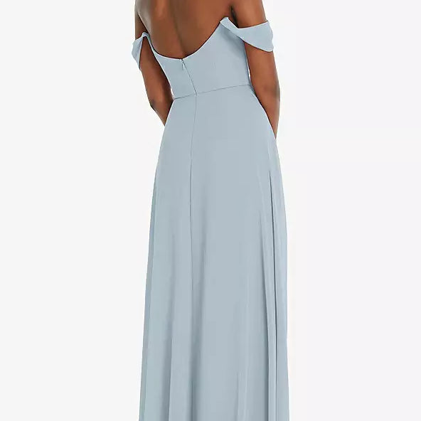 dessy chiffon dresses Chiffon Corset Maxi Bridesmaid Dress With Removable Off-the-shoulder Swags In Blush